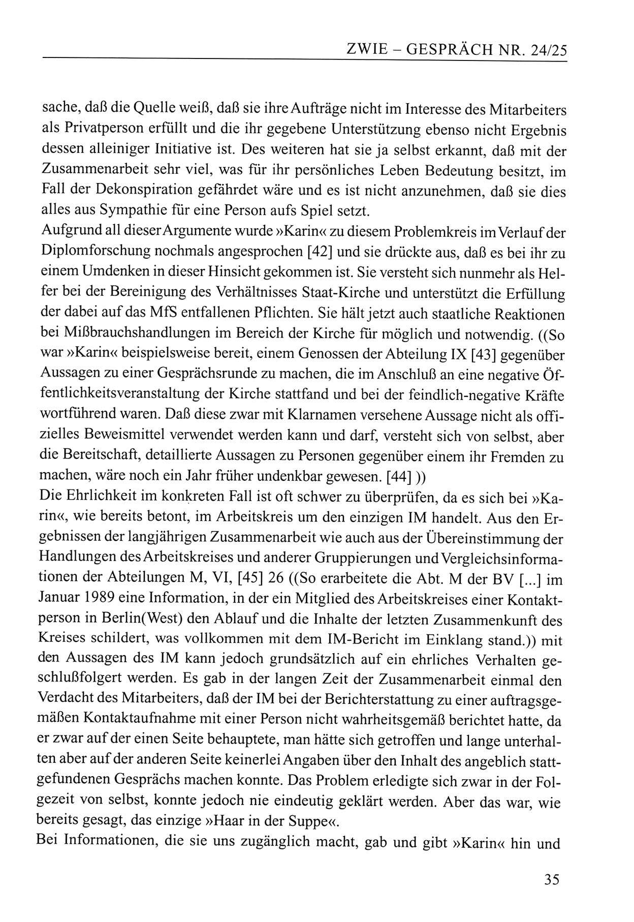 Zwie-Gespräch, Beiträge zum Umgang mit der Staatssicherheits-Vergangenheit [Deutsche Demokratische Republik (DDR)], Ausgabe Nr. 24/25, Berlin 1994, Seite 35 (Zwie-Gespr. Ausg. 24/25 1994, S. 35)