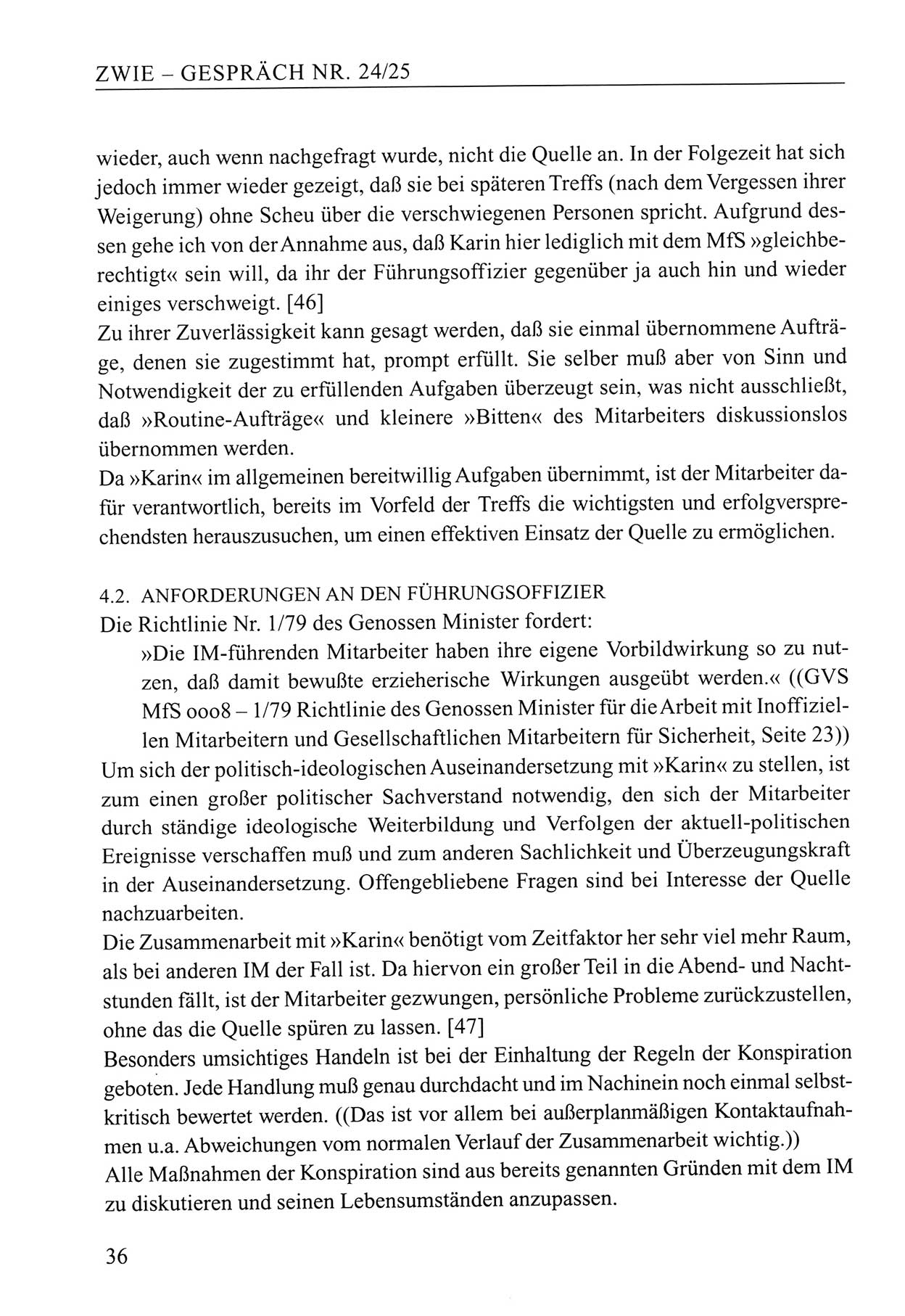 Zwie-Gespräch, Beiträge zum Umgang mit der Staatssicherheits-Vergangenheit [Deutsche Demokratische Republik (DDR)], Ausgabe Nr. 24/25, Berlin 1994, Seite 36 (Zwie-Gespr. Ausg. 24/25 1994, S. 36)