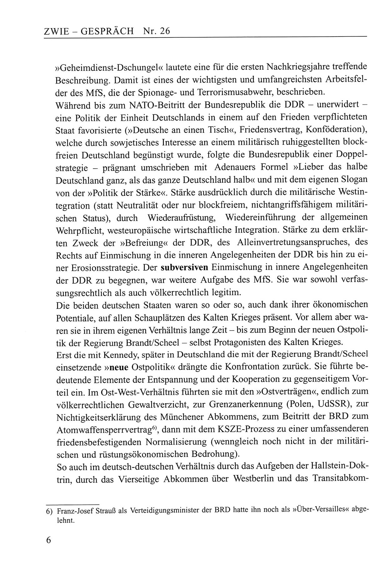 Zwie-Gespräch, Beiträge zum Umgang mit der Staatssicherheits-Vergangenheit [Deutsche Demokratische Republik (DDR)], Ausgabe Nr. 26, Berlin 1995, Seite 6 (Zwie-Gespr. Ausg. 26 1995, S. 6)