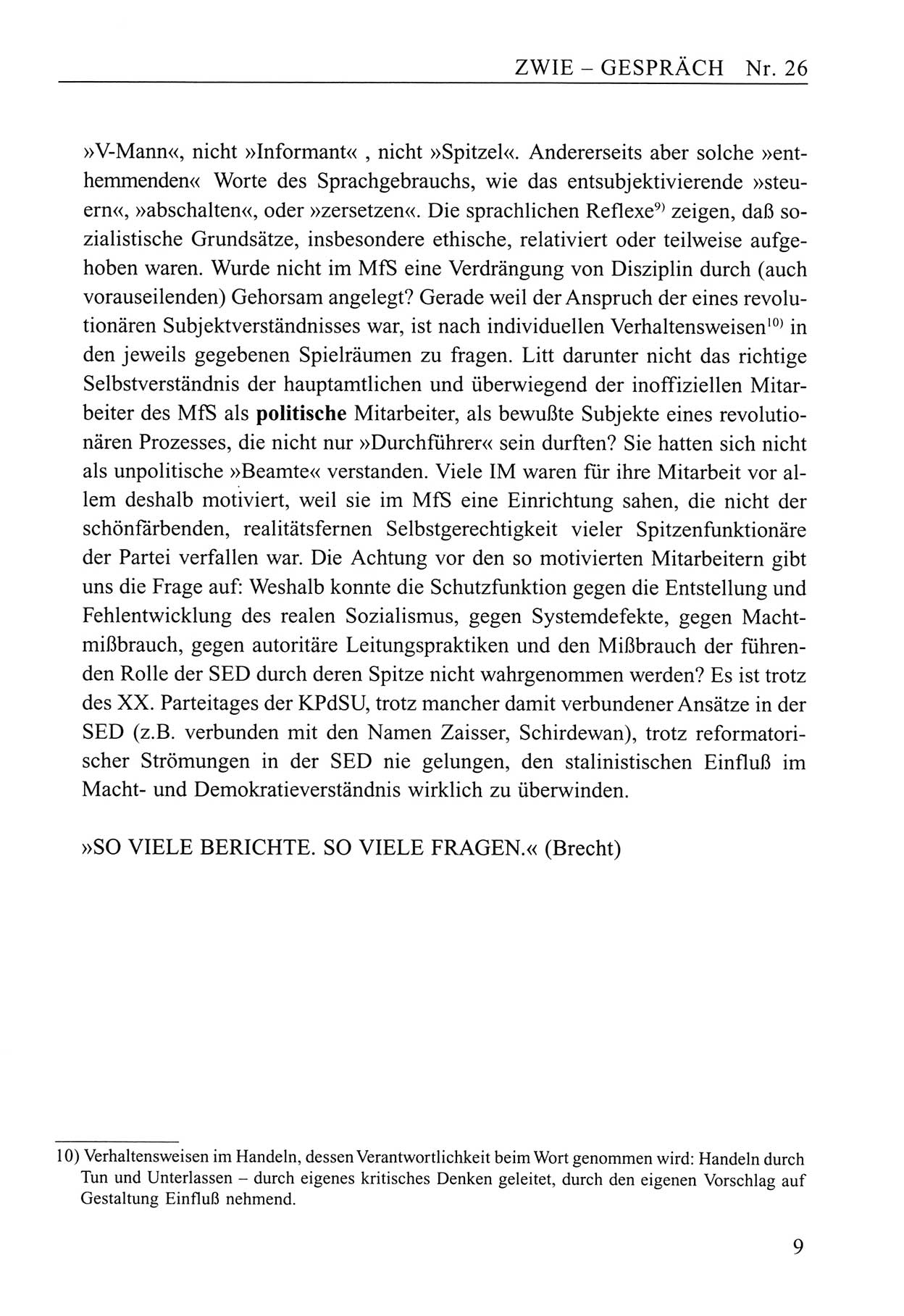 Zwie-Gespräch, Beiträge zum Umgang mit der Staatssicherheits-Vergangenheit [Deutsche Demokratische Republik (DDR)], Ausgabe Nr. 26, Berlin 1995, Seite 9 (Zwie-Gespr. Ausg. 26 1995, S. 9)