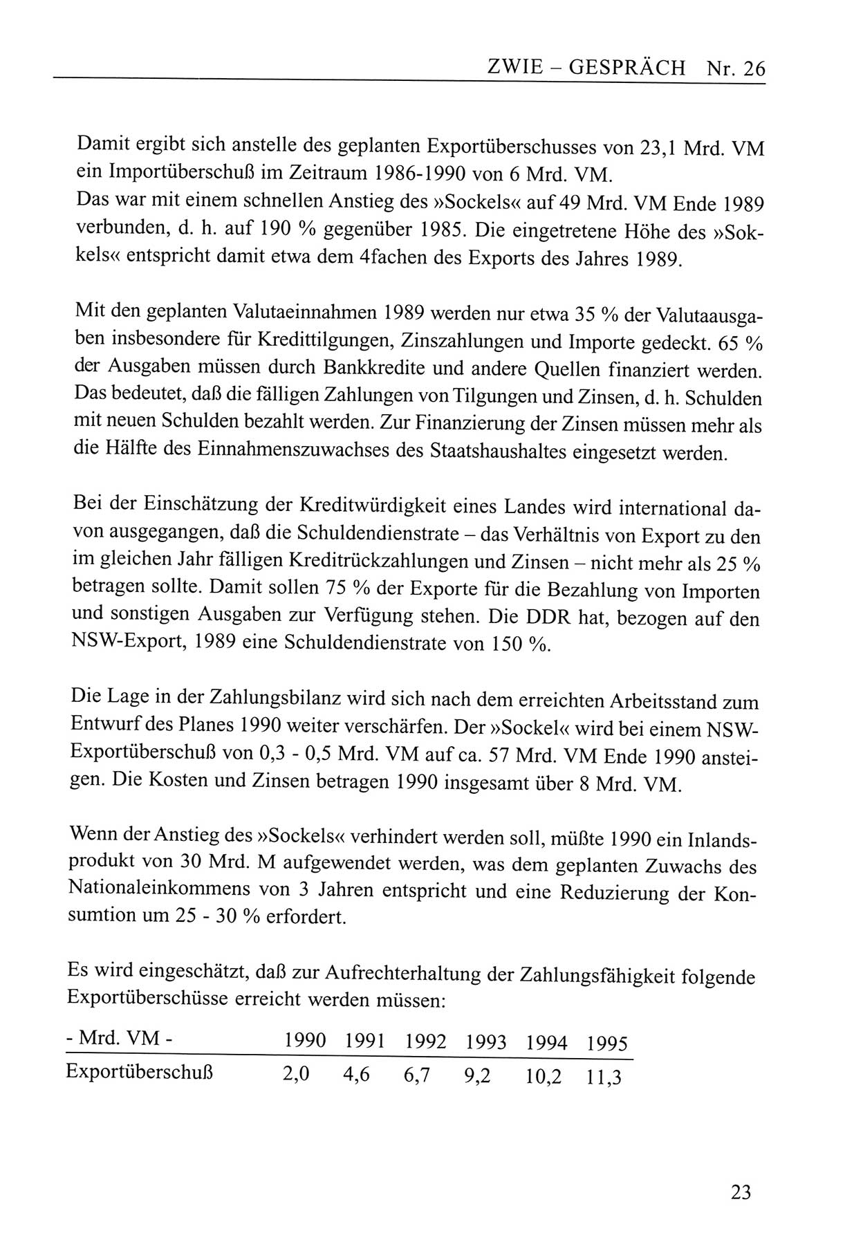 Zwie-Gespräch, Beiträge zum Umgang mit der Staatssicherheits-Vergangenheit [Deutsche Demokratische Republik (DDR)], Ausgabe Nr. 26, Berlin 1995, Seite 23 (Zwie-Gespr. Ausg. 26 1995, S. 23)