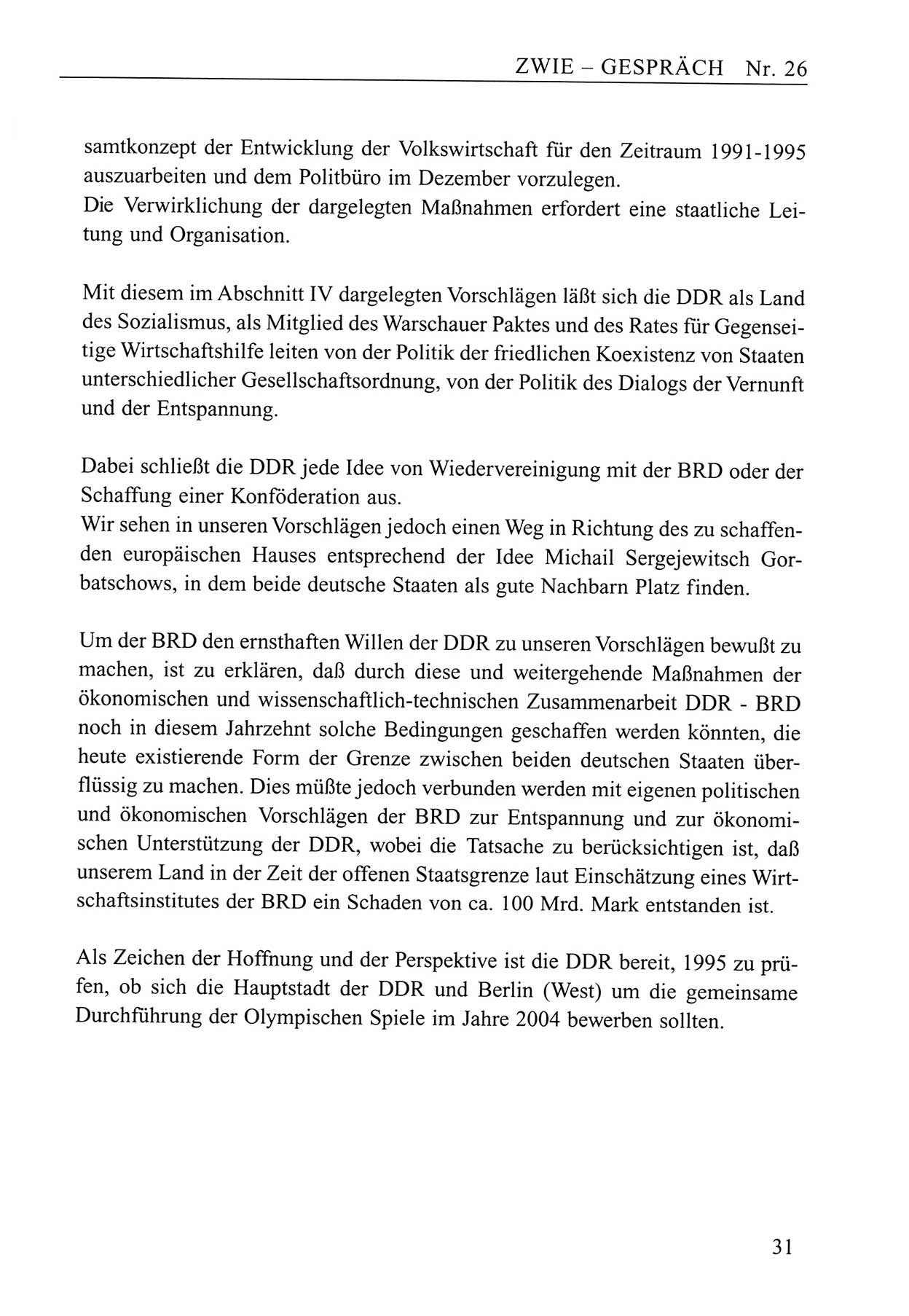 Zwie-Gespräch, Beiträge zum Umgang mit der Staatssicherheits-Vergangenheit [Deutsche Demokratische Republik (DDR)], Ausgabe Nr. 26, Berlin 1995, Seite 31 (Zwie-Gespr. Ausg. 26 1995, S. 31)