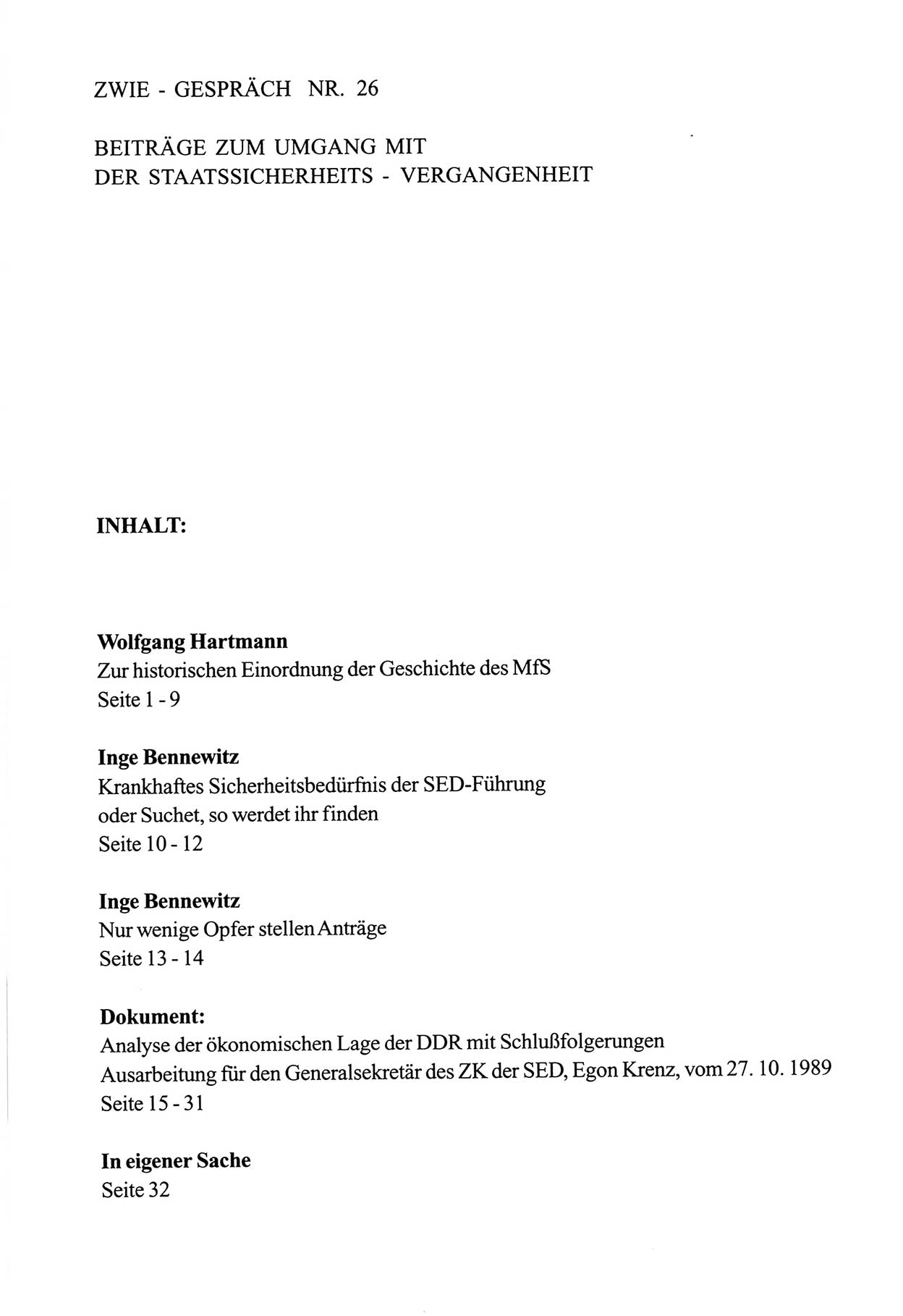 Zwie-Gespräch, Beiträge zum Umgang mit der Staatssicherheits-Vergangenheit [Deutsche Demokratische Republik (DDR)], Ausgabe Nr. 26, Berlin 1995, Seite 33 (Zwie-Gespr. Ausg. 26 1995, S. 33)