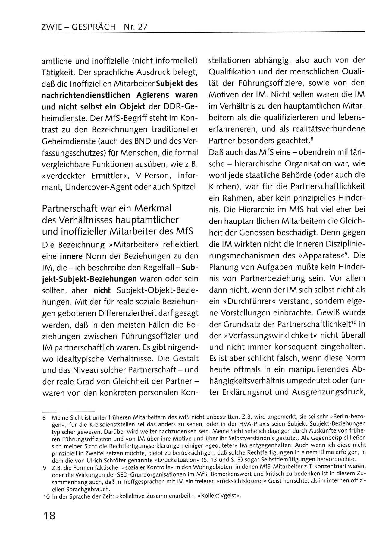 Zwie-Gespräch, Beiträge zum Umgang mit der Staatssicherheits-Vergangenheit [Deutsche Demokratische Republik (DDR)], Ausgabe Nr. 27, Berlin 1995, Seite 18 (Zwie-Gespr. Ausg. 27 1995, S. 18)