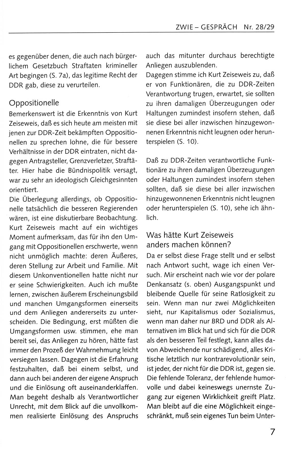 Zwie-Gespräch, Beiträge zum Umgang mit der Staatssicherheits-Vergangenheit [Deutsche Demokratische Republik (DDR)], Ausgabe Nr. 28/29, Berlin 1995, Seite 7 (Zwie-Gespr. Ausg. 28/29 1995, S. 7)