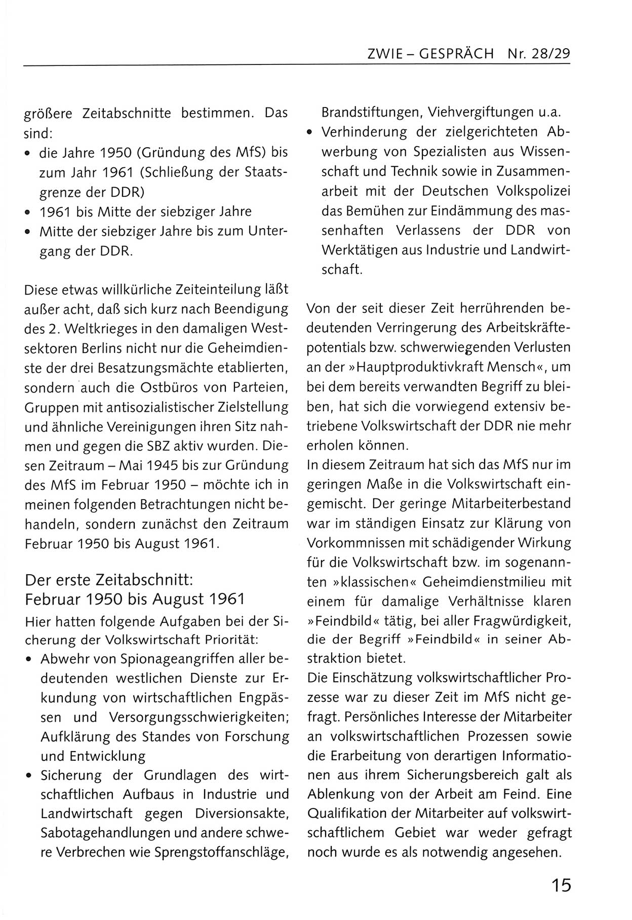 Zwie-Gespräch, Beiträge zum Umgang mit der Staatssicherheits-Vergangenheit [Deutsche Demokratische Republik (DDR)], Ausgabe Nr. 28/29, Berlin 1995, Seite 15 (Zwie-Gespr. Ausg. 28/29 1995, S. 15)