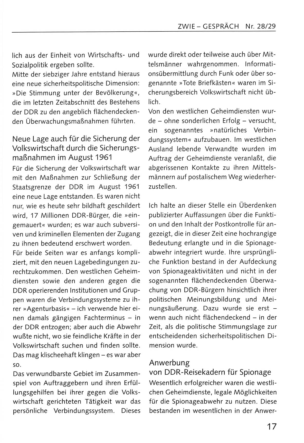 Zwie-Gespräch, Beiträge zum Umgang mit der Staatssicherheits-Vergangenheit [Deutsche Demokratische Republik (DDR)], Ausgabe Nr. 28/29, Berlin 1995, Seite 17 (Zwie-Gespr. Ausg. 28/29 1995, S. 17)