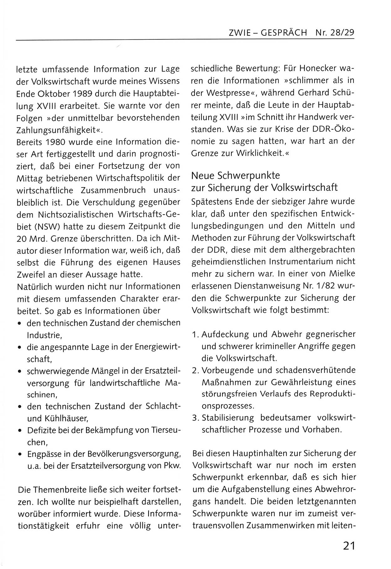 Zwie-Gespräch, Beiträge zum Umgang mit der Staatssicherheits-Vergangenheit [Deutsche Demokratische Republik (DDR)], Ausgabe Nr. 28/29, Berlin 1995, Seite 21 (Zwie-Gespr. Ausg. 28/29 1995, S. 21)