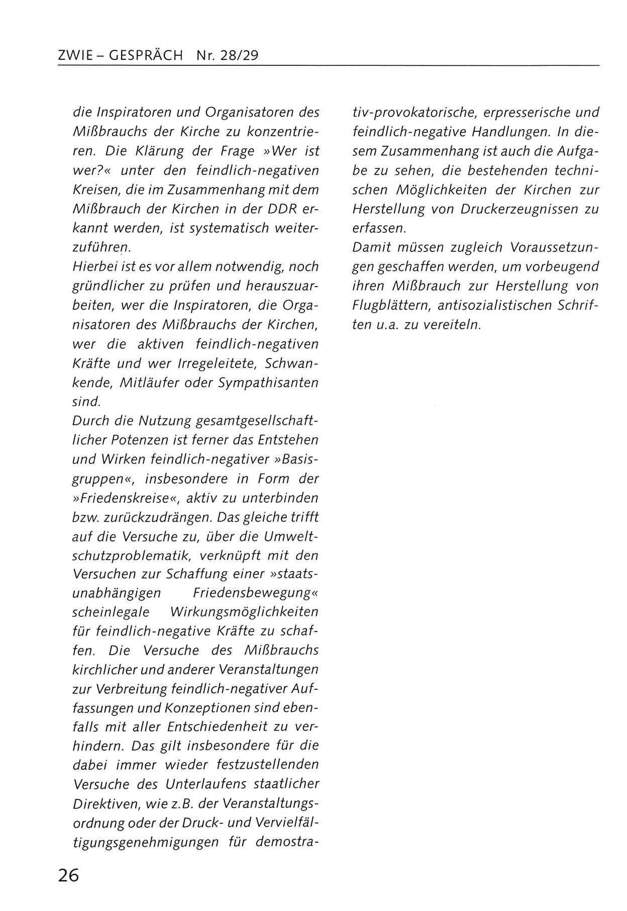Zwie-Gespräch, Beiträge zum Umgang mit der Staatssicherheits-Vergangenheit [Deutsche Demokratische Republik (DDR)], Ausgabe Nr. 28/29, Berlin 1995, Seite 26 (Zwie-Gespr. Ausg. 28/29 1995, S. 26)