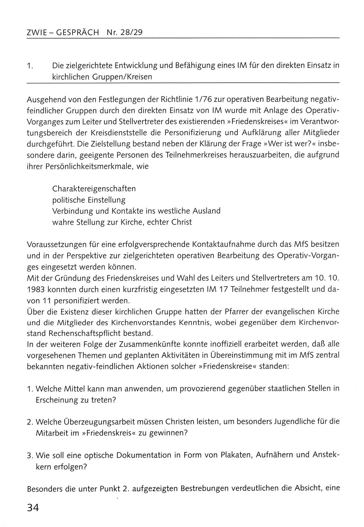 Zwie-Gespräch, Beiträge zum Umgang mit der Staatssicherheits-Vergangenheit [Deutsche Demokratische Republik (DDR)], Ausgabe Nr. 28/29, Berlin 1995, Seite 34 (Zwie-Gespr. Ausg. 28/29 1995, S. 34)