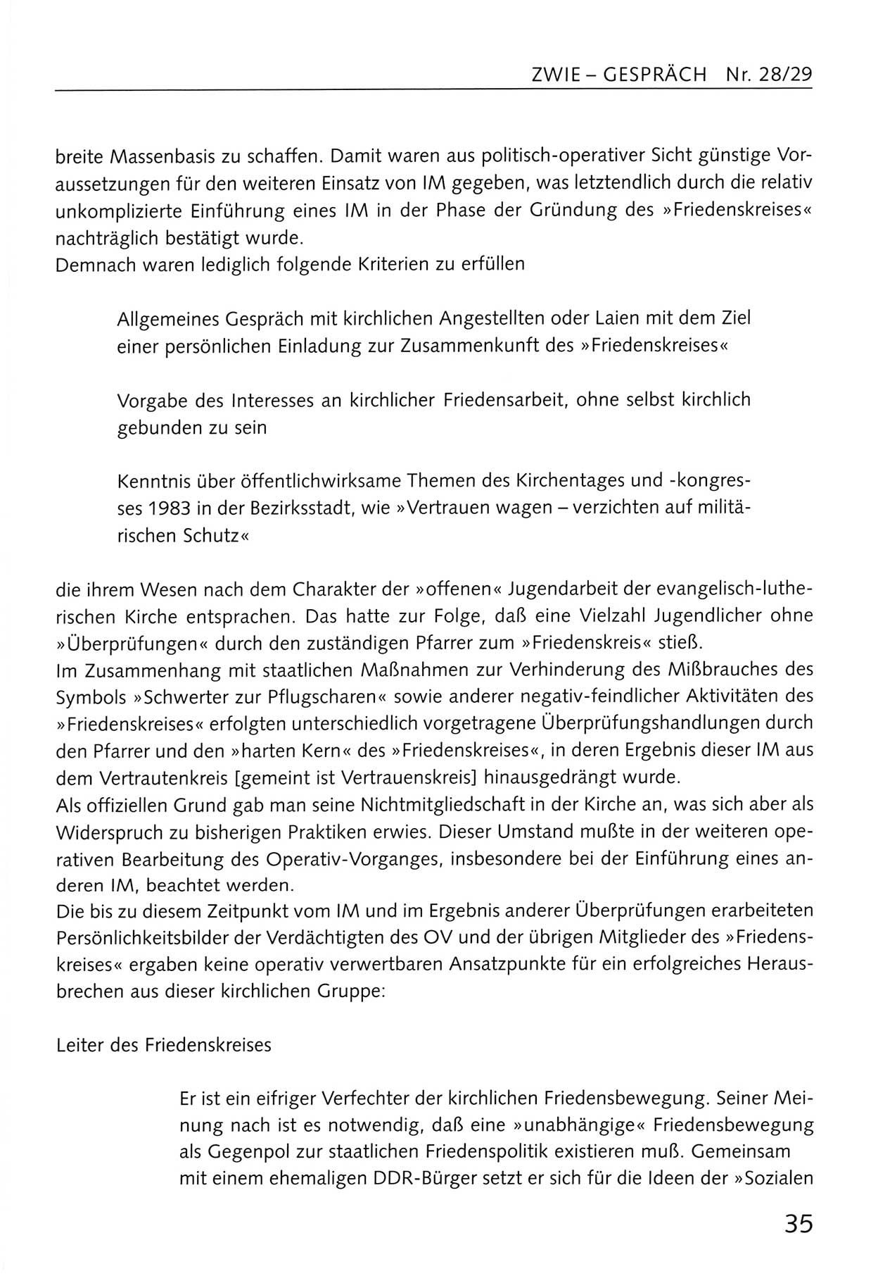 Zwie-Gespräch, Beiträge zum Umgang mit der Staatssicherheits-Vergangenheit [Deutsche Demokratische Republik (DDR)], Ausgabe Nr. 28/29, Berlin 1995, Seite 35 (Zwie-Gespr. Ausg. 28/29 1995, S. 35)