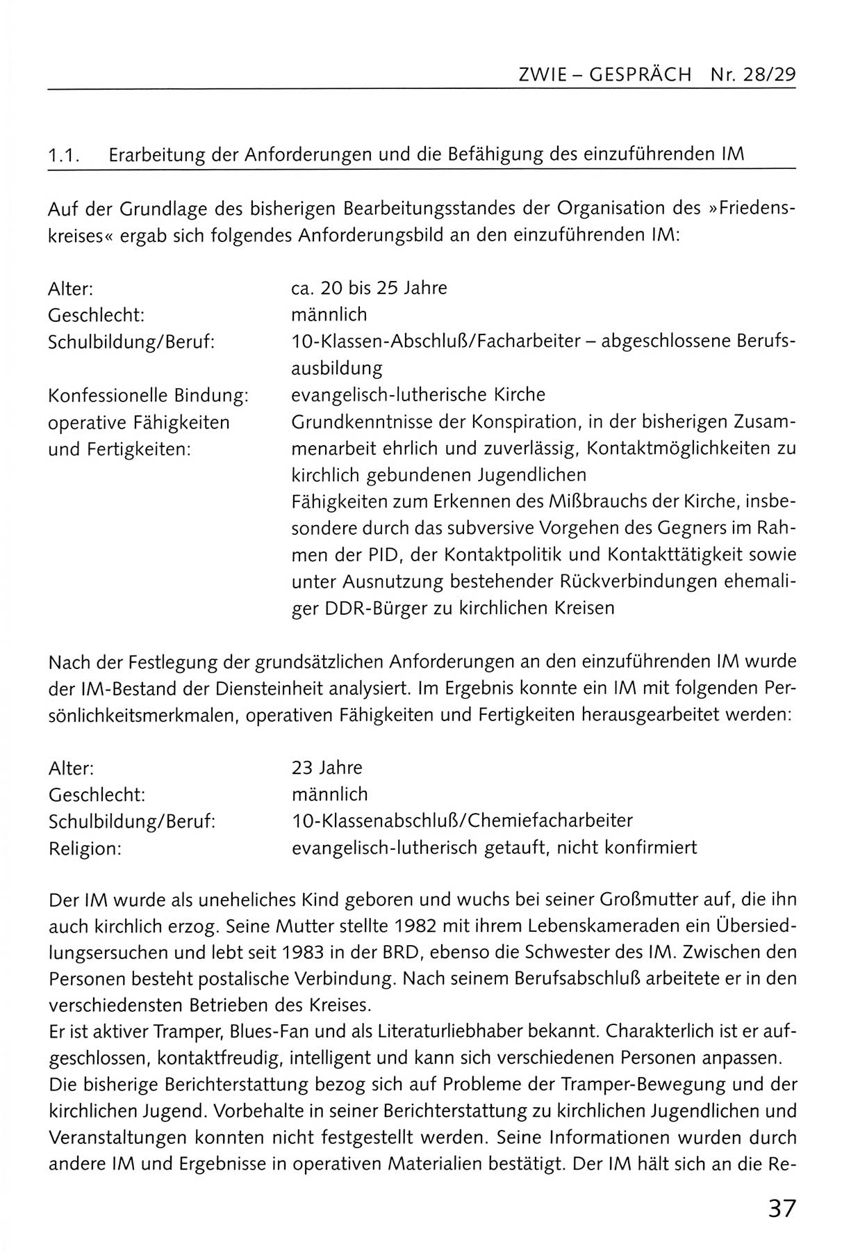 Zwie-Gespräch, Beiträge zum Umgang mit der Staatssicherheits-Vergangenheit [Deutsche Demokratische Republik (DDR)], Ausgabe Nr. 28/29, Berlin 1995, Seite 37 (Zwie-Gespr. Ausg. 28/29 1995, S. 37)