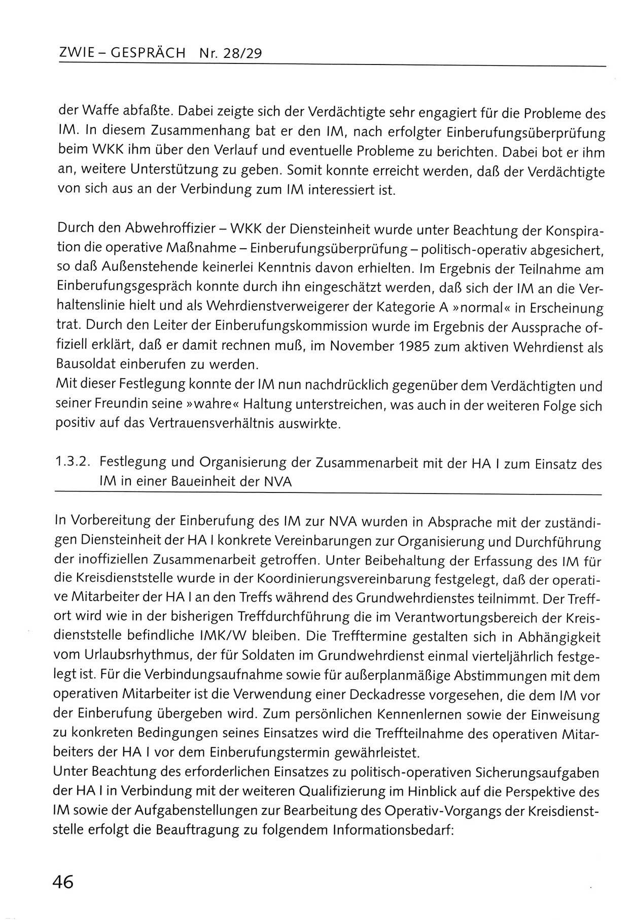 Zwie-Gespräch, Beiträge zum Umgang mit der Staatssicherheits-Vergangenheit [Deutsche Demokratische Republik (DDR)], Ausgabe Nr. 28/29, Berlin 1995, Seite 46 (Zwie-Gespr. Ausg. 28/29 1995, S. 46)