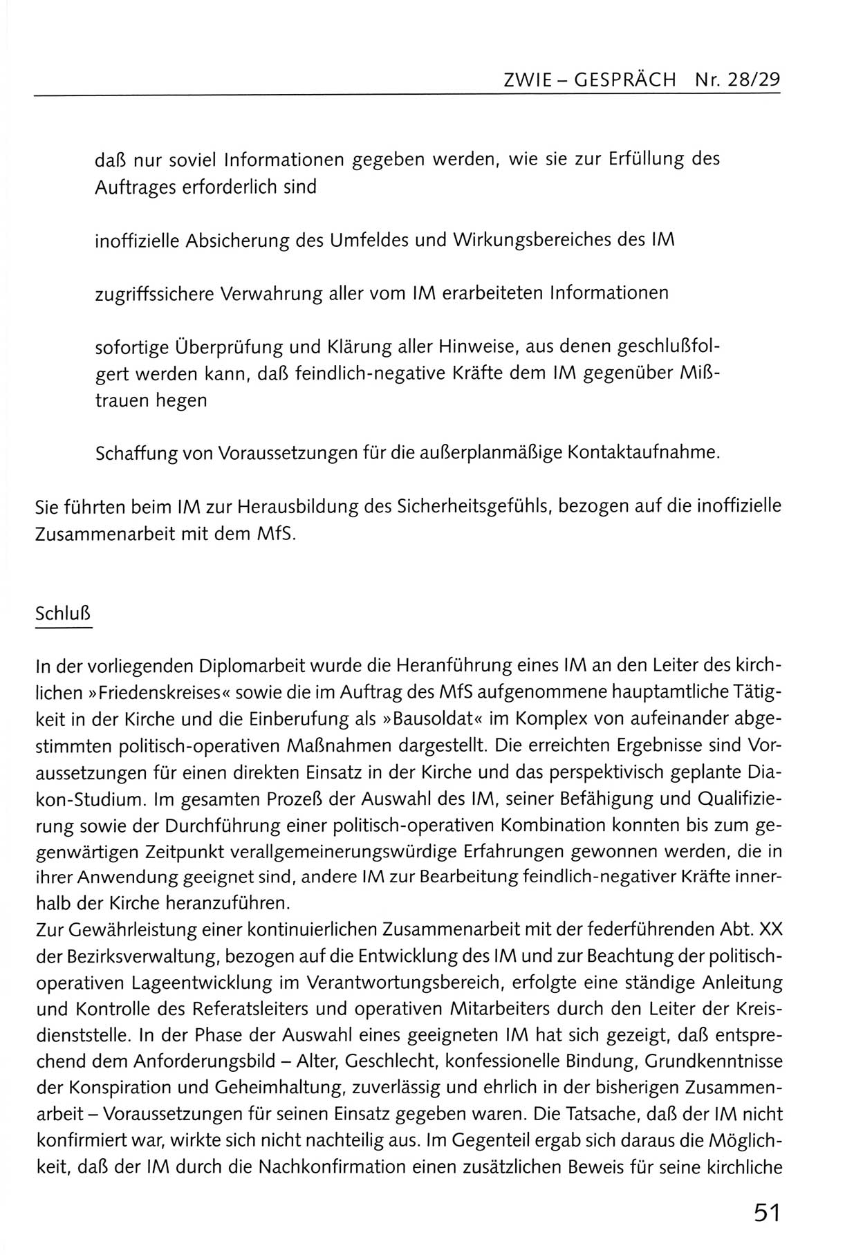 Zwie-Gespräch, Beiträge zum Umgang mit der Staatssicherheits-Vergangenheit [Deutsche Demokratische Republik (DDR)], Ausgabe Nr. 28/29, Berlin 1995, Seite 51 (Zwie-Gespr. Ausg. 28/29 1995, S. 51)