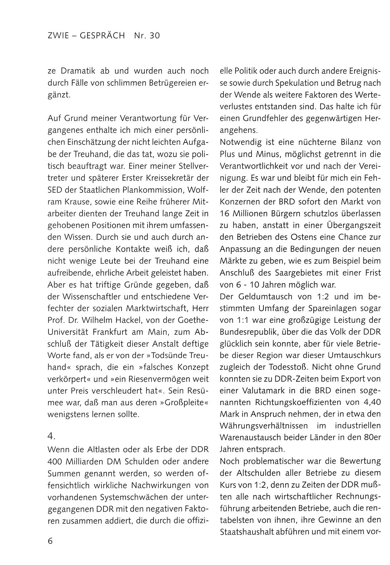 Zwie-Gespräch, Beiträge zum Umgang mit der Staatssicherheits-Vergangenheit [Deutsche Demokratische Republik (DDR)], Ausgabe Nr. 30, Berlin 1995, Seite 6 (Zwie-Gespr. Ausg. 30 1995, S. 6)
