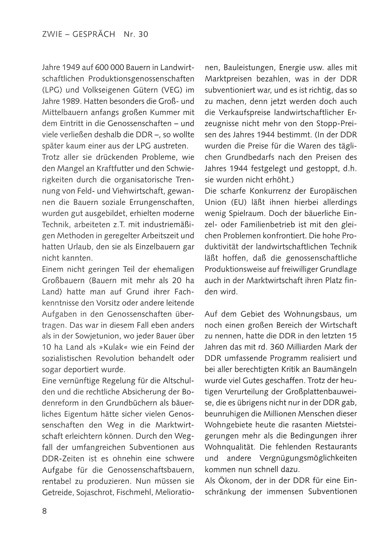 Zwie-Gespräch, Beiträge zum Umgang mit der Staatssicherheits-Vergangenheit [Deutsche Demokratische Republik (DDR)], Ausgabe Nr. 30, Berlin 1995, Seite 8 (Zwie-Gespr. Ausg. 30 1995, S. 8)