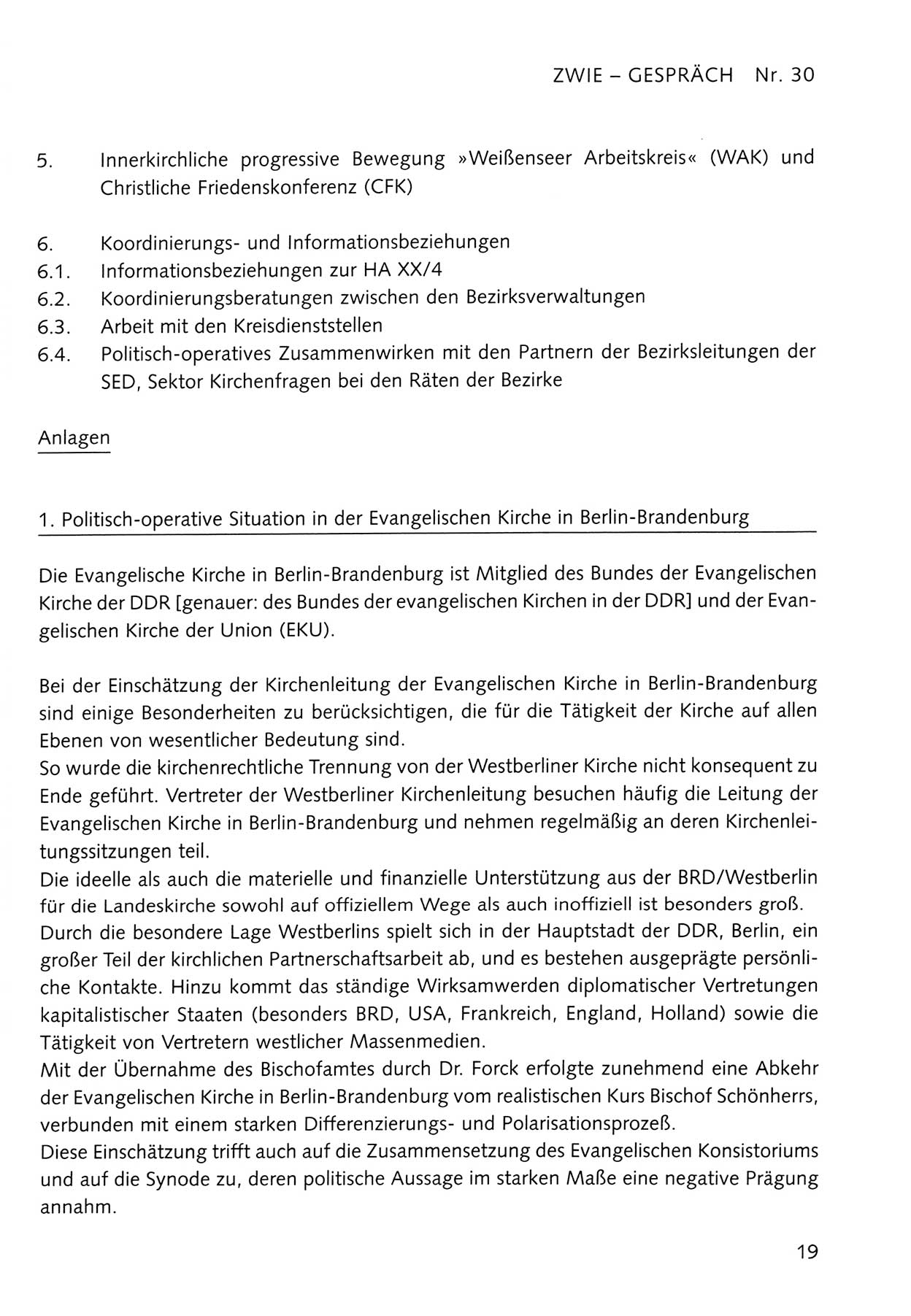 Zwie-Gespräch, Beiträge zum Umgang mit der Staatssicherheits-Vergangenheit [Deutsche Demokratische Republik (DDR)], Ausgabe Nr. 30, Berlin 1995, Seite 19 (Zwie-Gespr. Ausg. 30 1995, S. 19)