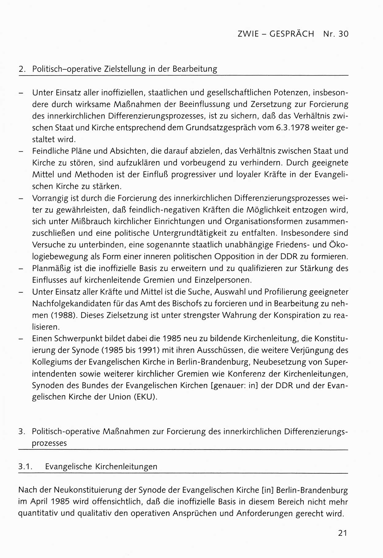 Zwie-Gespräch, Beiträge zum Umgang mit der Staatssicherheits-Vergangenheit [Deutsche Demokratische Republik (DDR)], Ausgabe Nr. 30, Berlin 1995, Seite 21 (Zwie-Gespr. Ausg. 30 1995, S. 21)