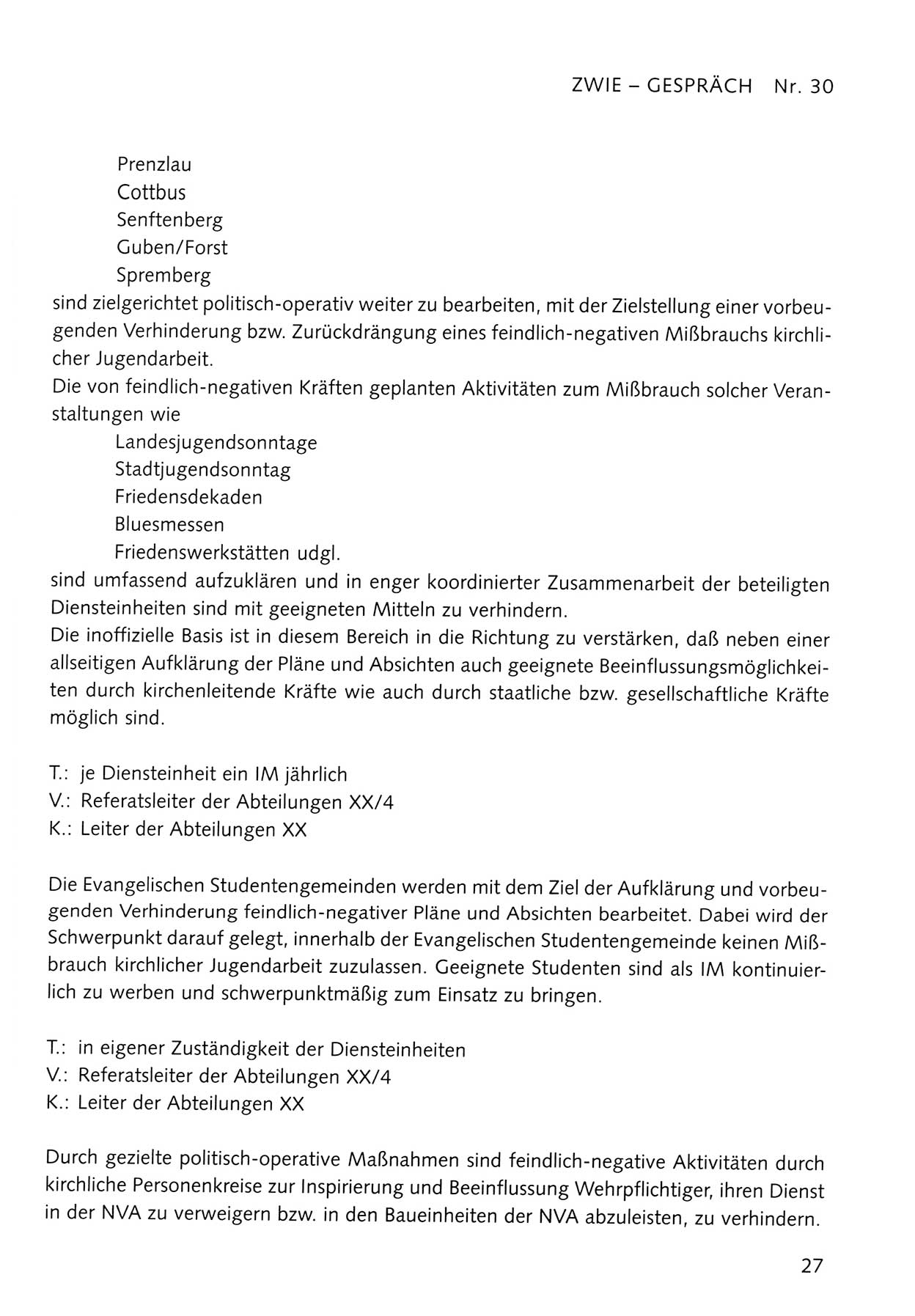 Zwie-Gespräch, Beiträge zum Umgang mit der Staatssicherheits-Vergangenheit [Deutsche Demokratische Republik (DDR)], Ausgabe Nr. 30, Berlin 1995, Seite 27 (Zwie-Gespr. Ausg. 30 1995, S. 27)