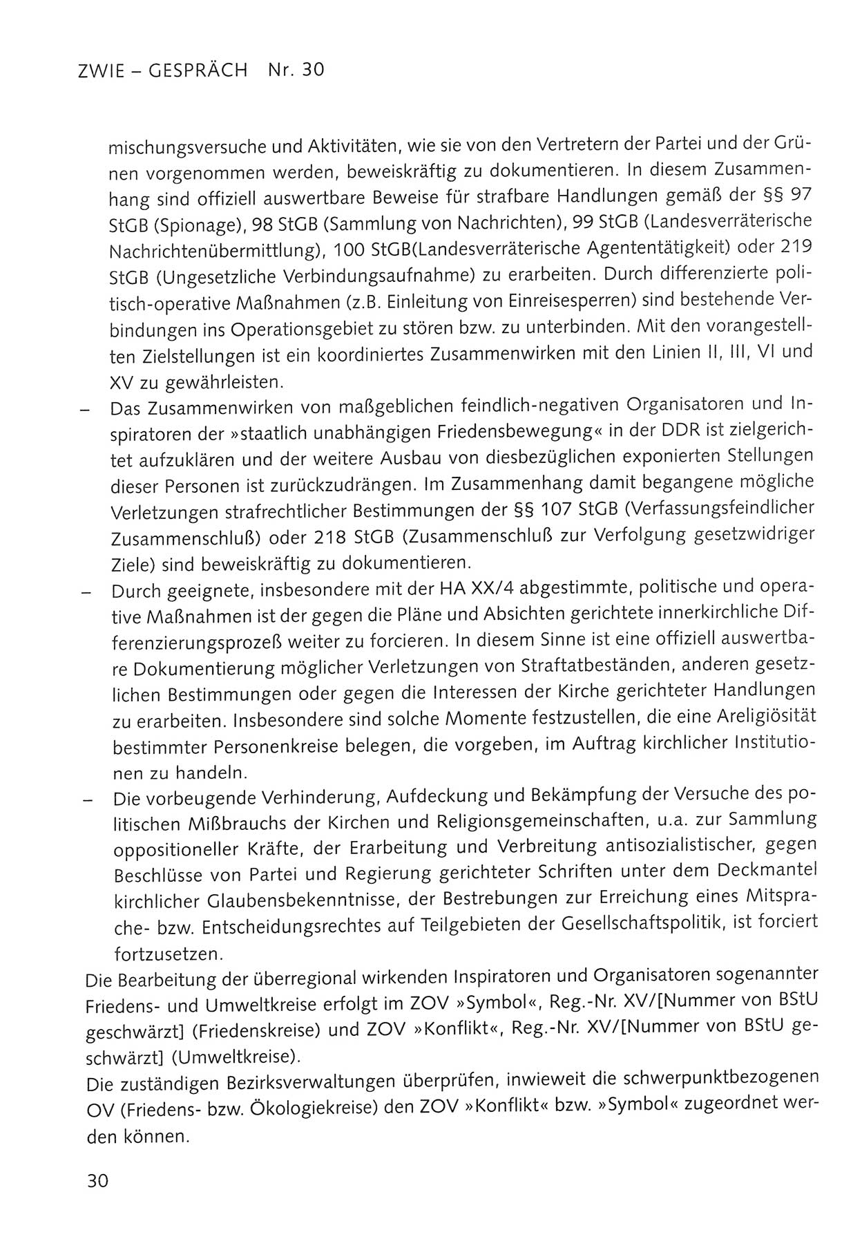 Zwie-Gespräch, Beiträge zum Umgang mit der Staatssicherheits-Vergangenheit [Deutsche Demokratische Republik (DDR)], Ausgabe Nr. 30, Berlin 1995, Seite 30 (Zwie-Gespr. Ausg. 30 1995, S. 30)