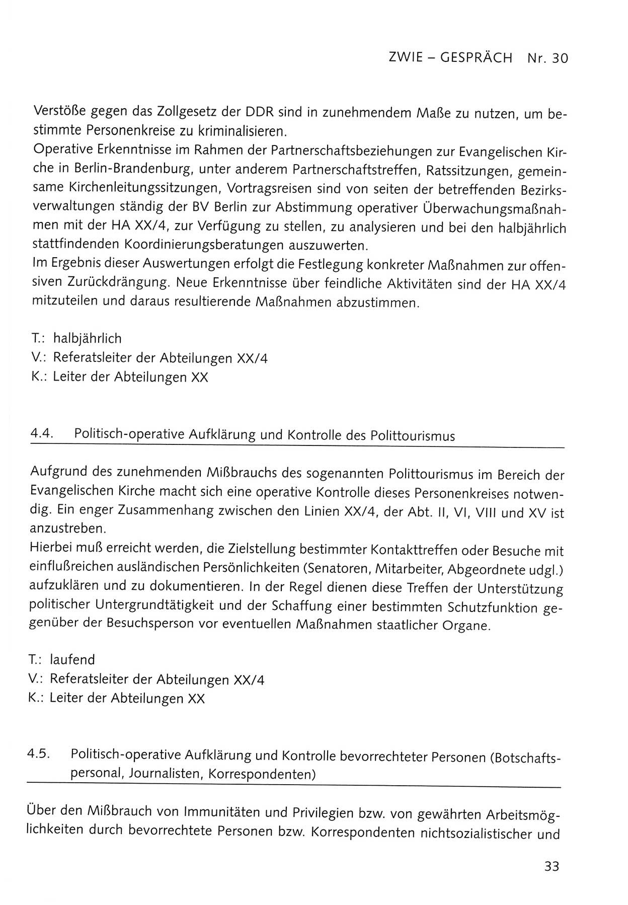 Zwie-Gespräch, Beiträge zum Umgang mit der Staatssicherheits-Vergangenheit [Deutsche Demokratische Republik (DDR)], Ausgabe Nr. 30, Berlin 1995, Seite 33 (Zwie-Gespr. Ausg. 30 1995, S. 33)