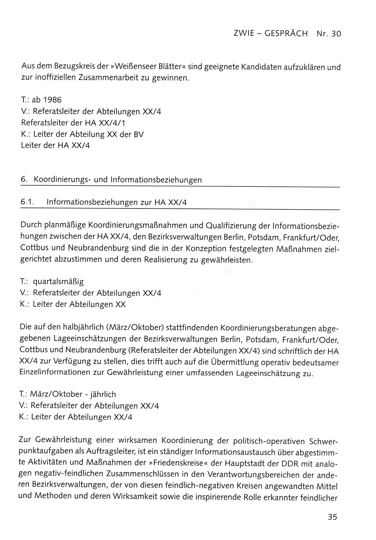 Zwie-Gespräch, Beiträge zum Umgang mit der Staatssicherheits-Vergangenheit [Deutsche Demokratische Republik (DDR)], Ausgabe Nr. 30, Berlin 1995, Seite 35 (Zwie-Gespr. Ausg. 30 1995, S. 35)