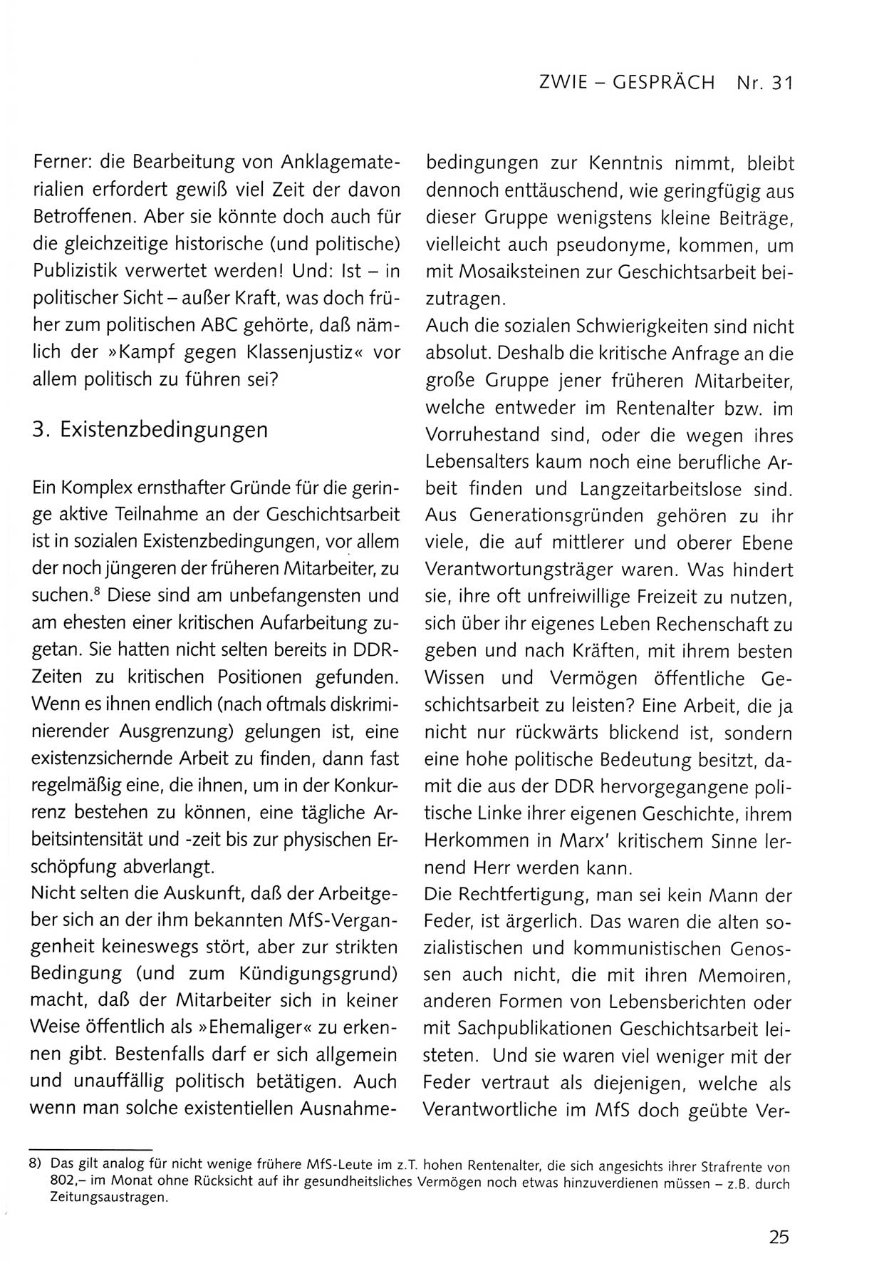 Zwie-Gespräch, Beiträge zum Umgang mit der Staatssicherheits-Vergangenheit [Deutsche Demokratische Republik (DDR)], Ausgabe Nr. 31, Berlin 1995, Seite 25 (Zwie-Gespr. Ausg. 31 1995, S. 25)