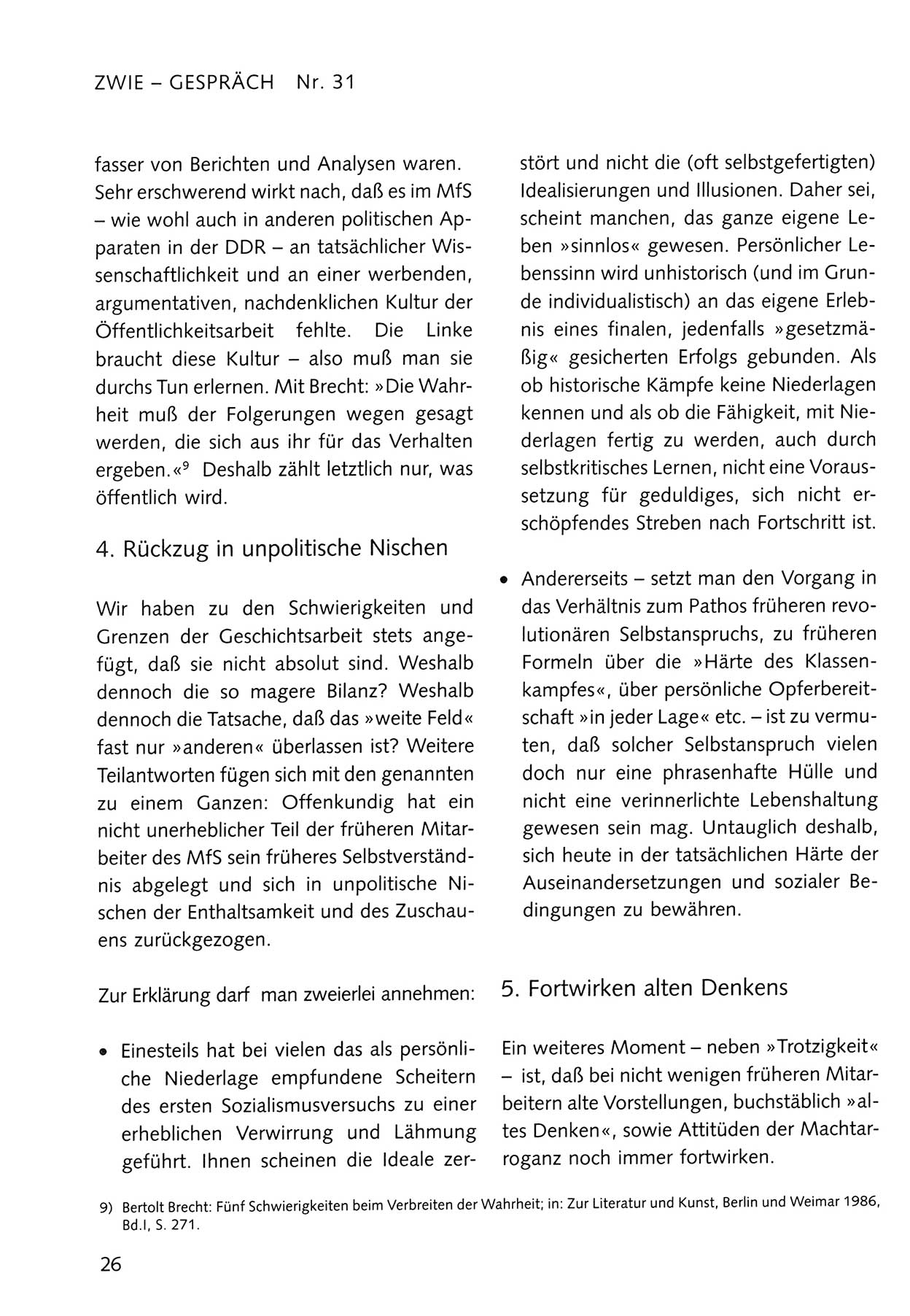 Zwie-Gespräch, Beiträge zum Umgang mit der Staatssicherheits-Vergangenheit [Deutsche Demokratische Republik (DDR)], Ausgabe Nr. 31, Berlin 1995, Seite 26 (Zwie-Gespr. Ausg. 31 1995, S. 26)
