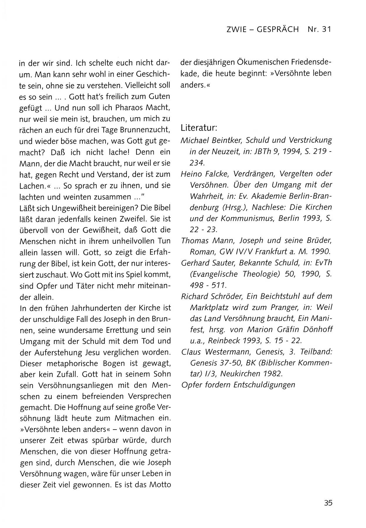 Zwie-Gespräch, Beiträge zum Umgang mit der Staatssicherheits-Vergangenheit [Deutsche Demokratische Republik (DDR)], Ausgabe Nr. 31, Berlin 1995, Seite 35 (Zwie-Gespr. Ausg. 31 1995, S. 35)