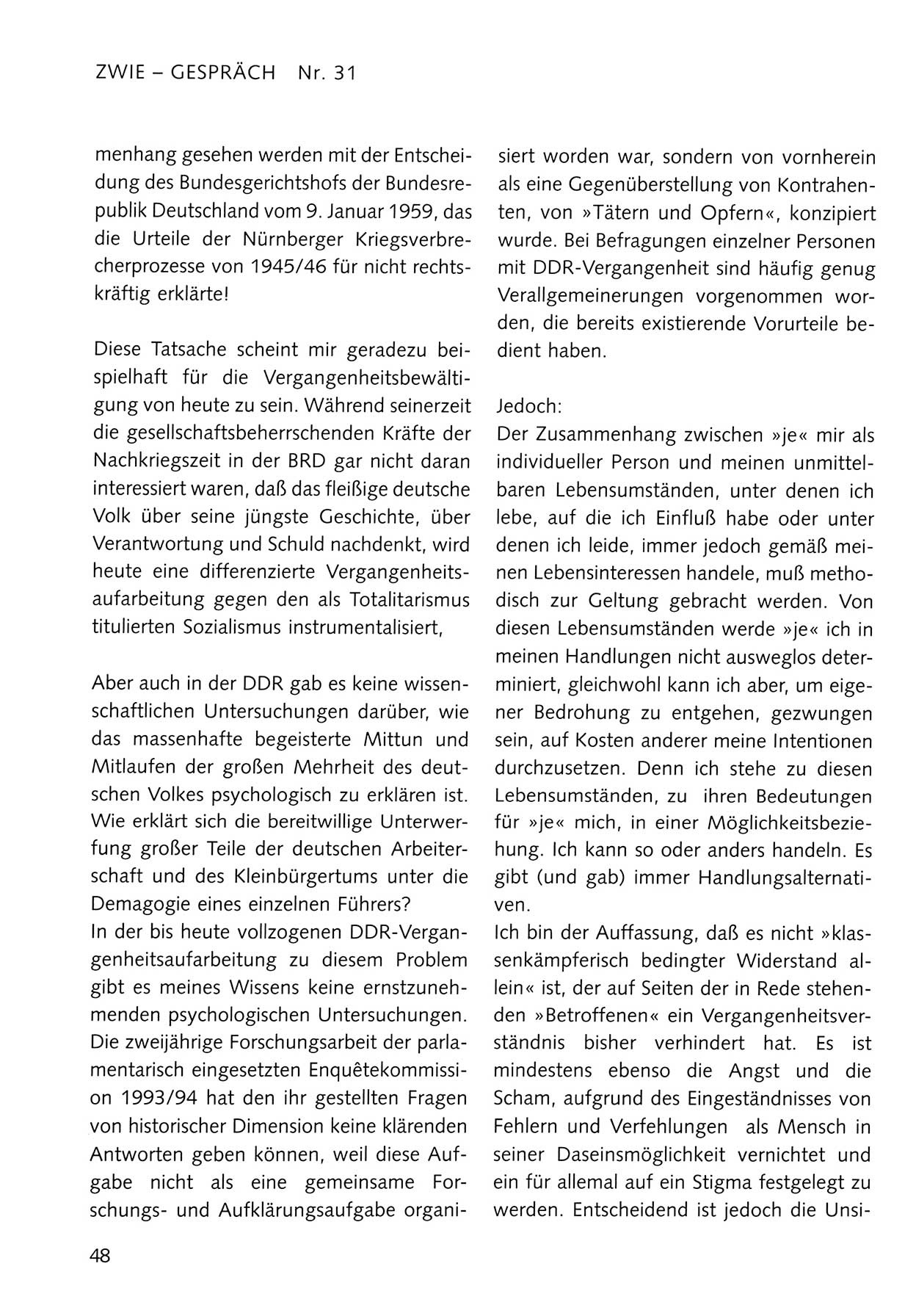 Zwie-Gespräch, Beiträge zum Umgang mit der Staatssicherheits-Vergangenheit [Deutsche Demokratische Republik (DDR)], Ausgabe Nr. 31, Berlin 1995, Seite 48 (Zwie-Gespr. Ausg. 31 1995, S. 48)