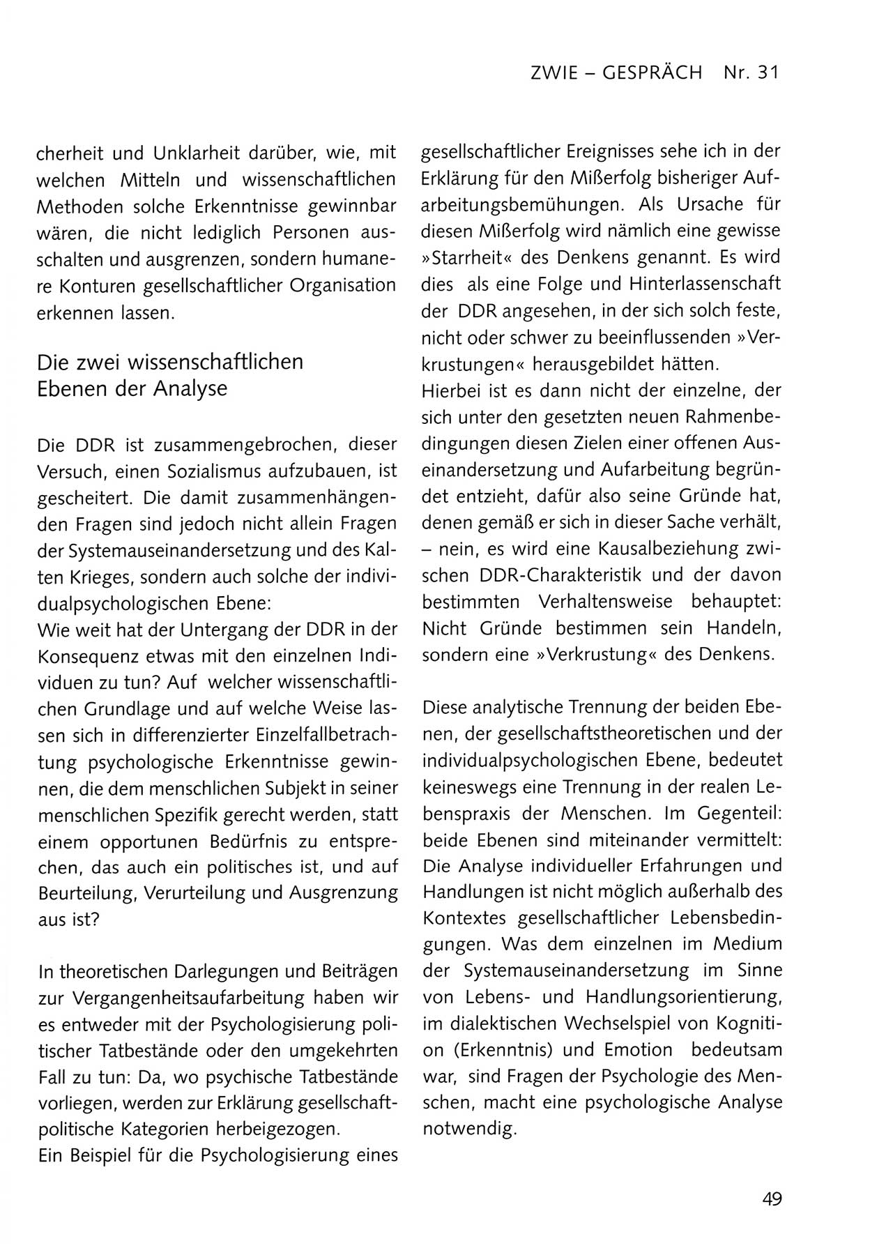 Zwie-Gespräch, Beiträge zum Umgang mit der Staatssicherheits-Vergangenheit [Deutsche Demokratische Republik (DDR)], Ausgabe Nr. 31, Berlin 1995, Seite 49 (Zwie-Gespr. Ausg. 31 1995, S. 49)