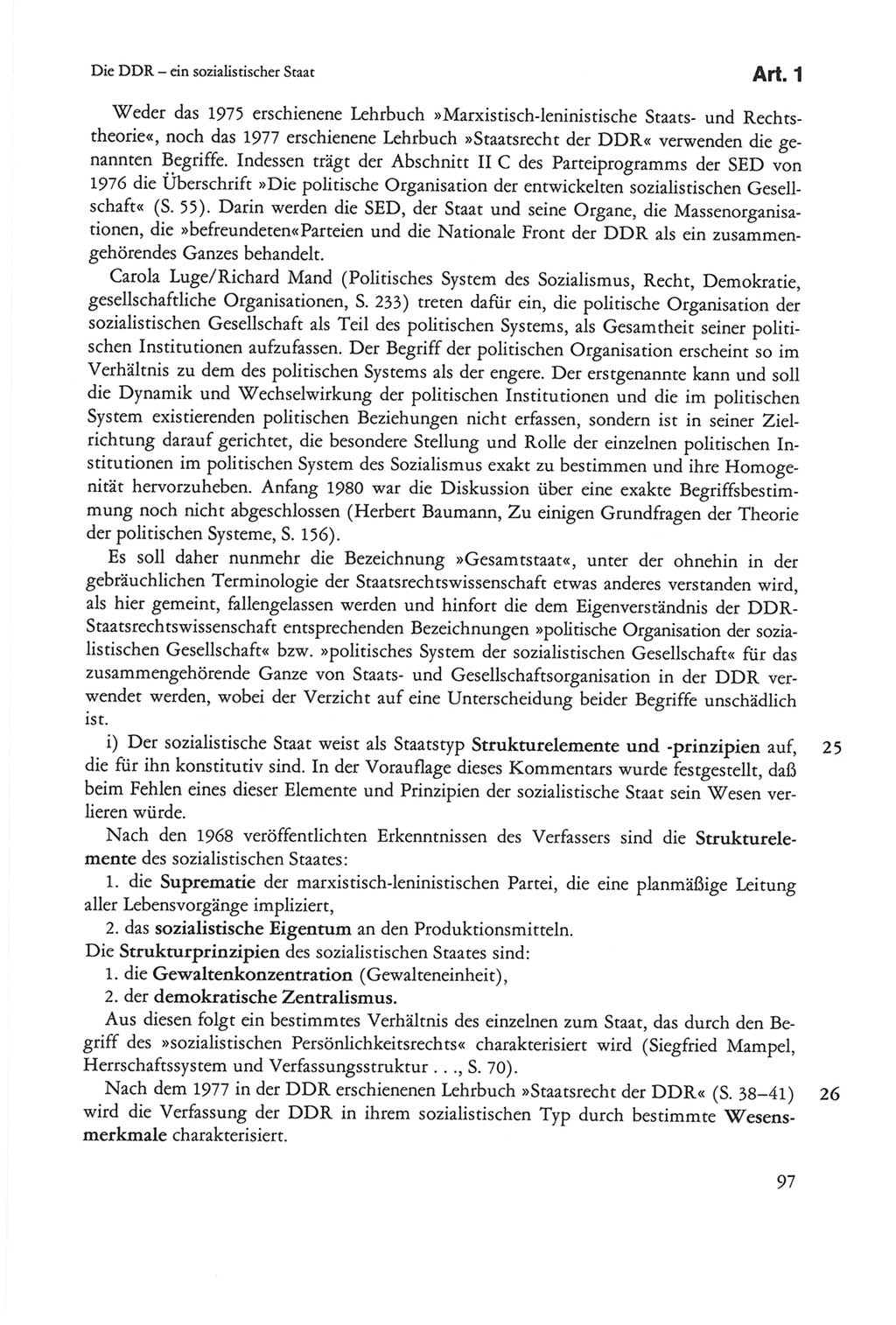 Die sozialistische Verfassung der Deutschen Demokratischen Republik (DDR), Kommentar mit einem Nachtrag 1997, Seite 97 (Soz. Verf. DDR Komm. Nachtr. 1997, S. 97)