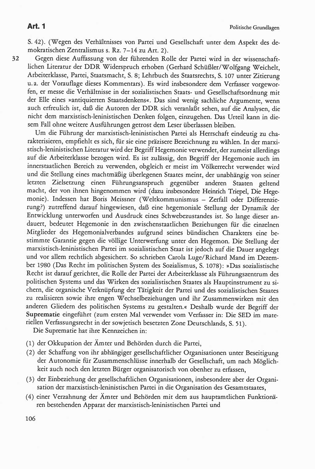 Die sozialistische Verfassung der Deutschen Demokratischen Republik (DDR), Kommentar mit einem Nachtrag 1997, Seite 106 (Soz. Verf. DDR Komm. Nachtr. 1997, S. 106)