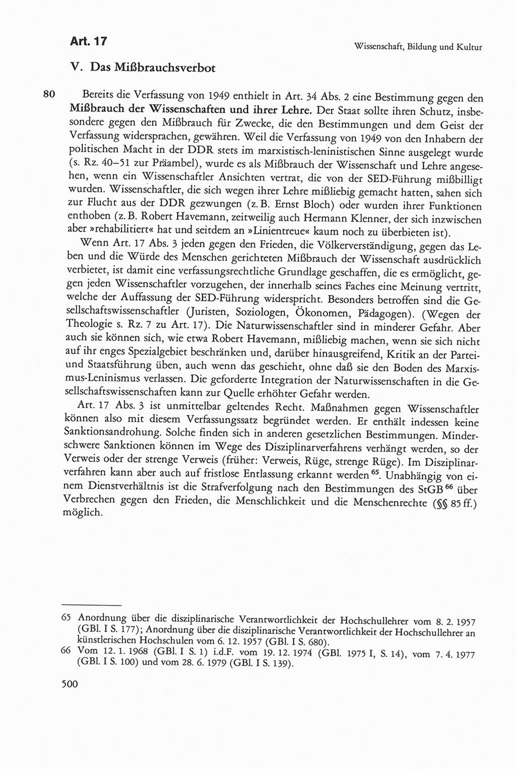 Die sozialistische Verfassung der Deutschen Demokratischen Republik (DDR), Kommentar mit einem Nachtrag 1997, Seite 500 (Soz. Verf. DDR Komm. Nachtr. 1997, S. 500)