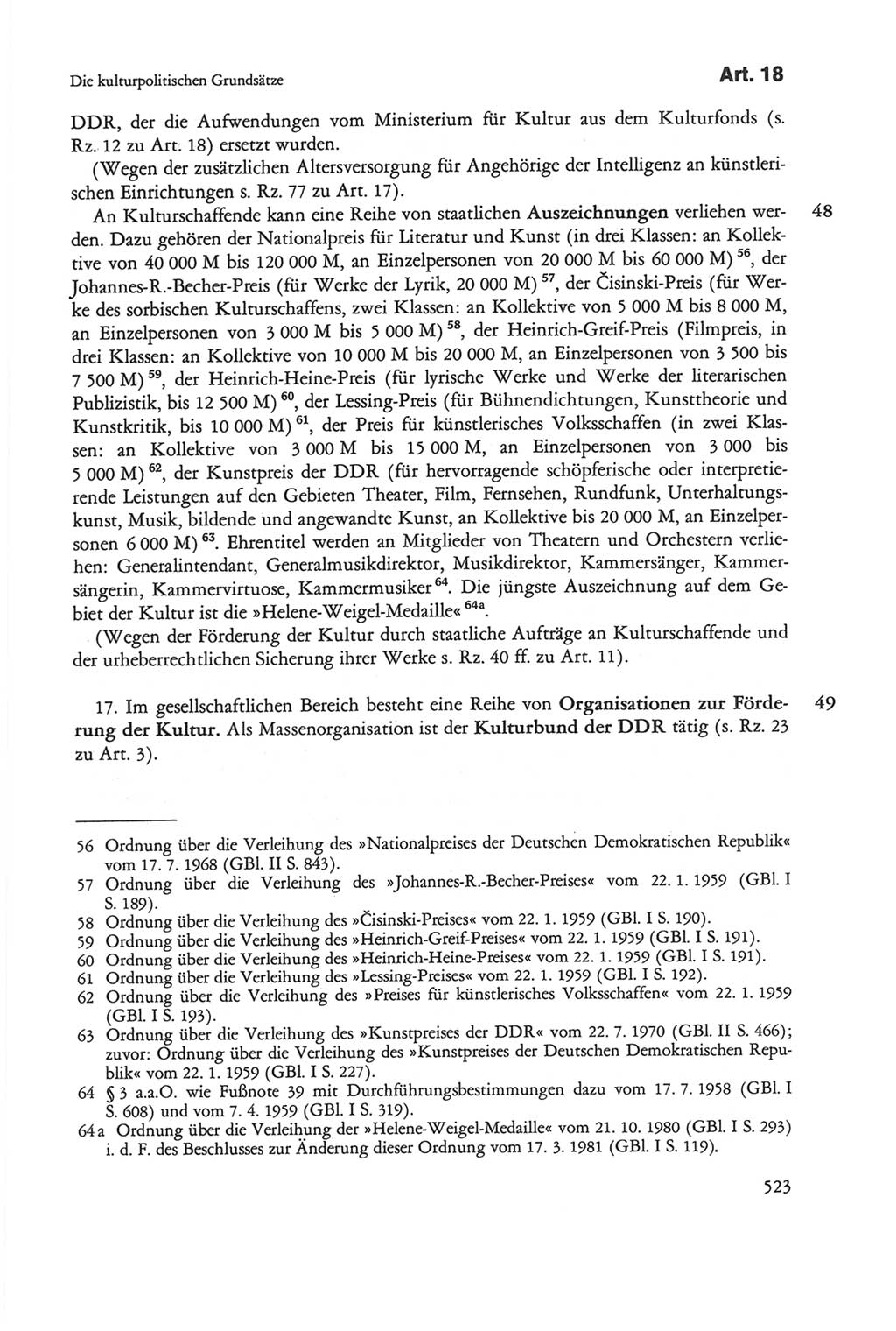 Die sozialistische Verfassung der Deutschen Demokratischen Republik (DDR), Kommentar mit einem Nachtrag 1997, Seite 523 (Soz. Verf. DDR Komm. Nachtr. 1997, S. 523)