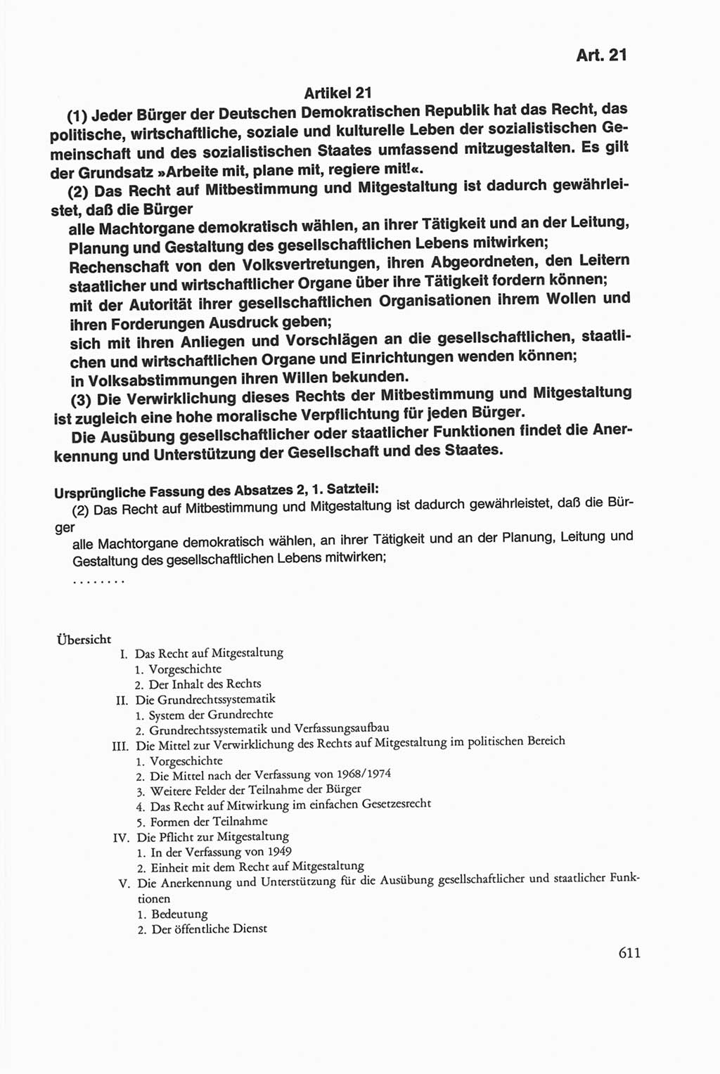 Die sozialistische Verfassung der Deutschen Demokratischen Republik (DDR), Kommentar mit einem Nachtrag 1997, Seite 611 (Soz. Verf. DDR Komm. Nachtr. 1997, S. 611)
