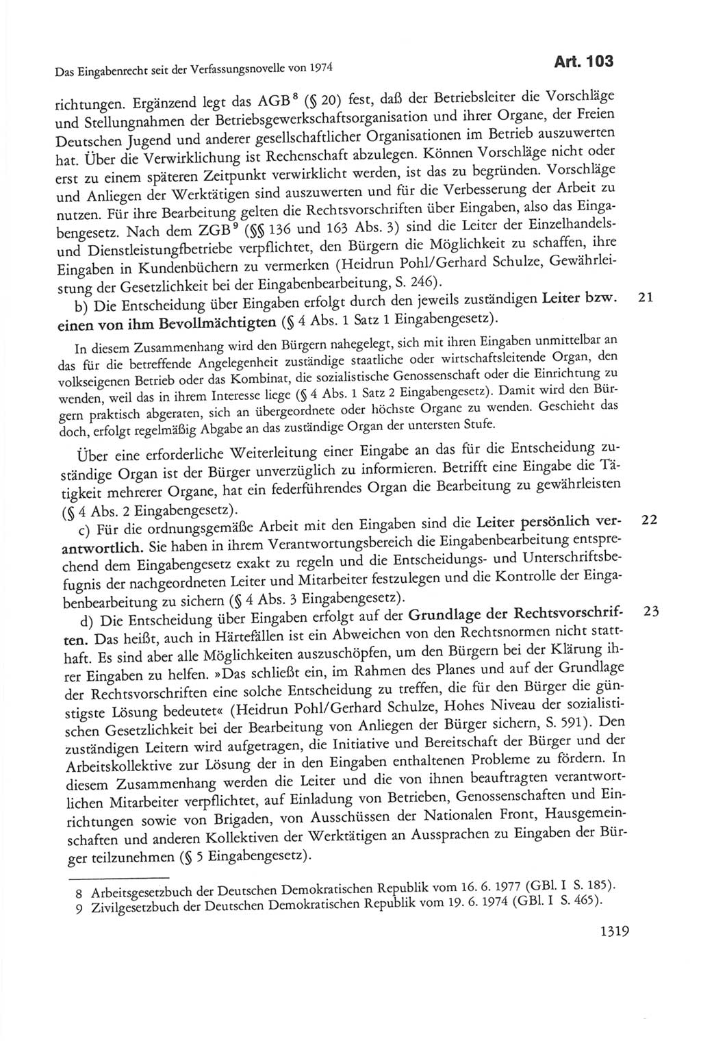 Die sozialistische Verfassung der Deutschen Demokratischen Republik (DDR), Kommentar mit einem Nachtrag 1997, Seite 1319 (Soz. Verf. DDR Komm. Nachtr. 1997, S. 1319)